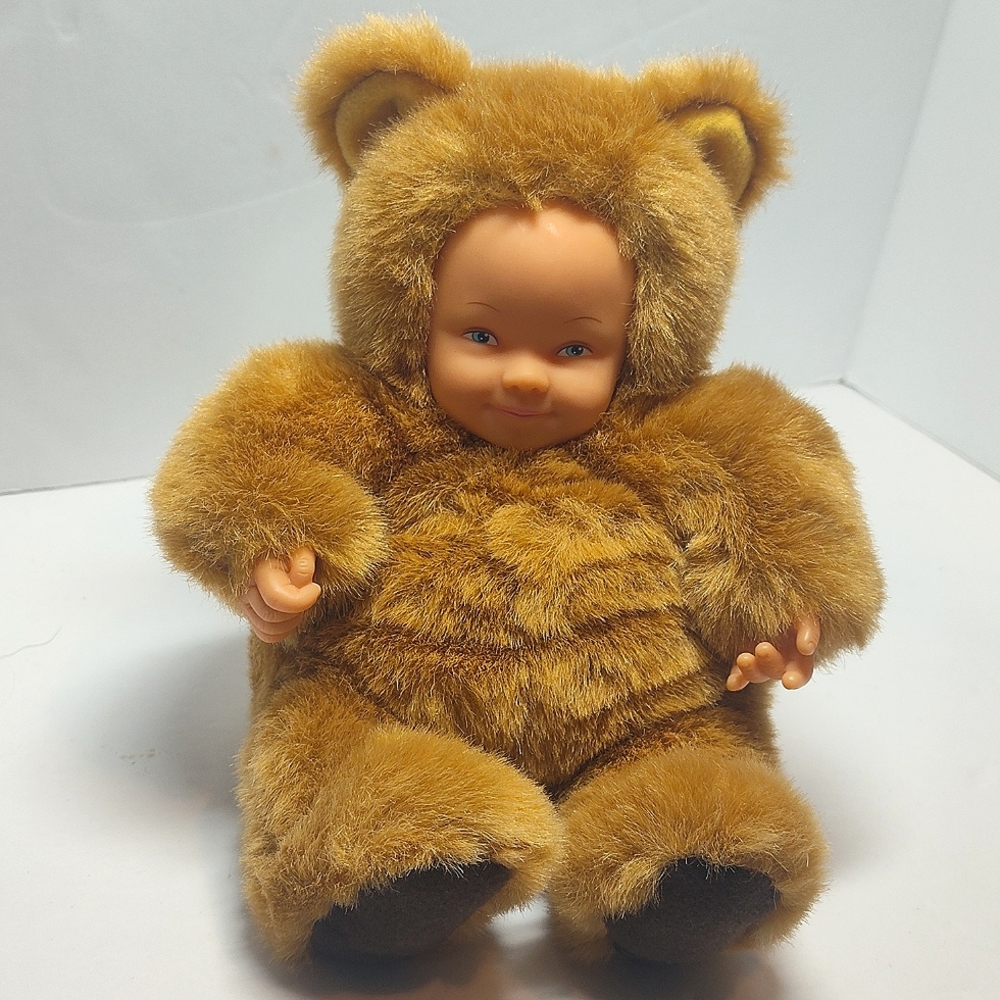 Vintage 1990s Anne Geddes "Baby Bears" Baby Doll in Brown Teddy 8.5"